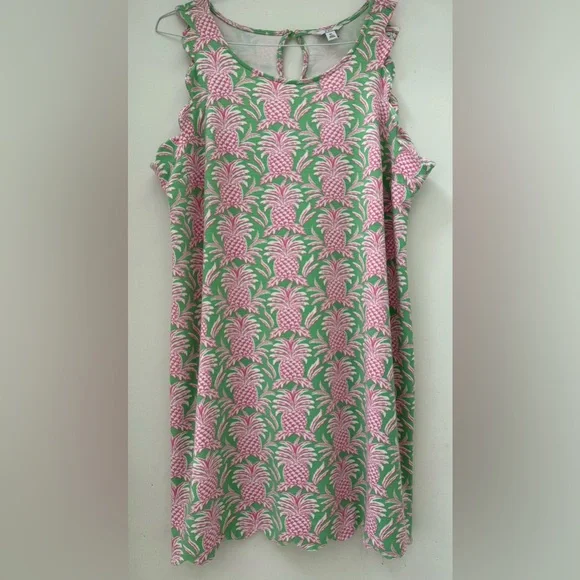 🍍Crown & Ivy Tropical Pink and Green scallop pineapple Dress XL - Picture 1 of 5